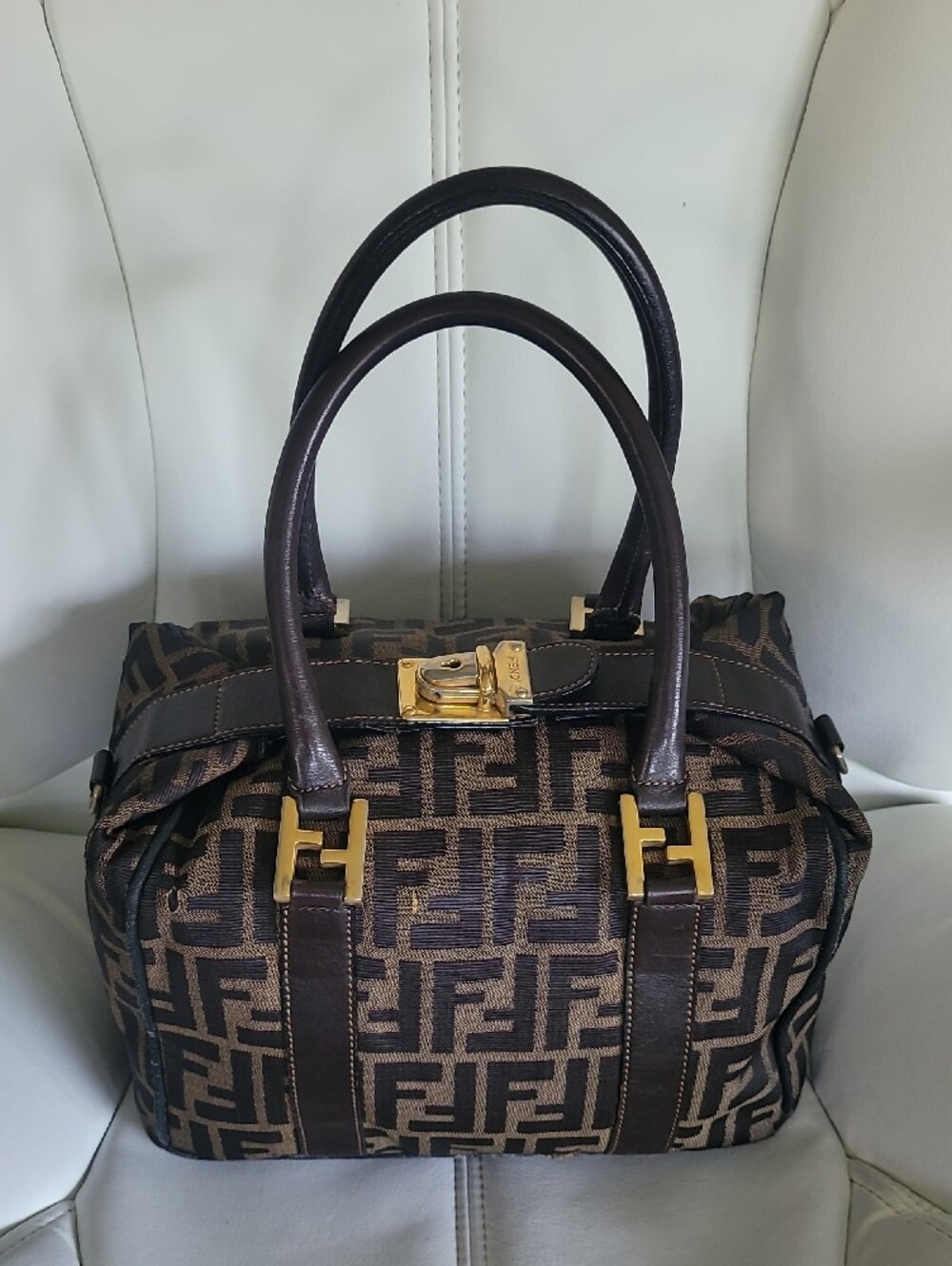 Fendi Zucca Canvas Small Boston Bag